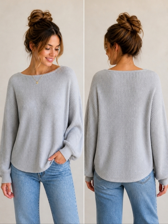 Altar'd State Sweaters - Altar’d State Ribbed Knit Sweater Gray Relaxed Cozy Soft Aesthetic Size M
